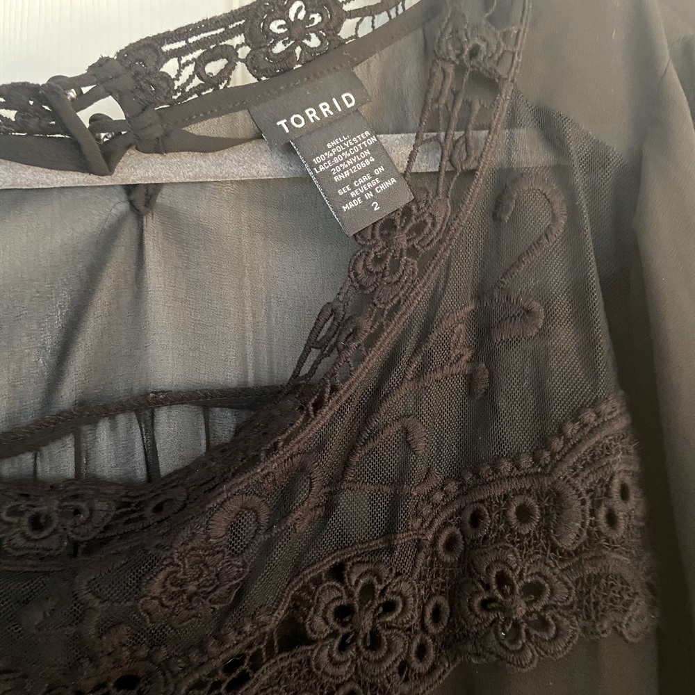 TORRID Sheer, black blouse, Size 2 EUC